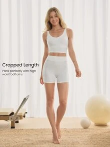 GLOWMODE Camiseta de tirantes corta FeatherFit™ con espalda en U, para actividades de bajo impacto como yoga y uso diario en otoño e invierno - Blanco - Ver 5