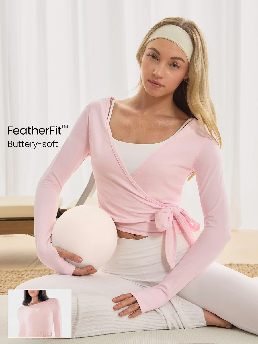 GLOWMODE FeatherFit™ Split Decision 二合一双面可穿 柔软弹力吸汗系带长袖上衣 瑜伽普拉提工作室日常休闲 - 淺粉色 - 查看 1