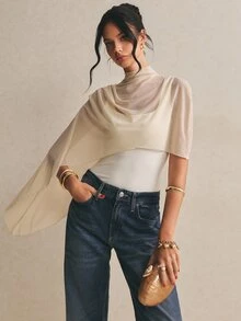 Poéselle 女士优雅不对称披肩连体衣 - 白色 - 查看 9