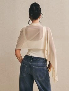 Poéselle 女士优雅不对称披肩连体衣 - 白色 - 查看 3