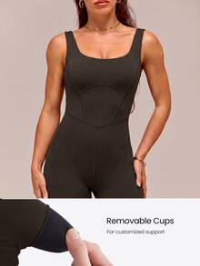 GLOWMODE 24" FeatherFit™ Tummy Control Open Back Gym Yoga Pilates Sports Jumpsuit Bodysuit Elegant For Woman - Chocolate Brown - View 4