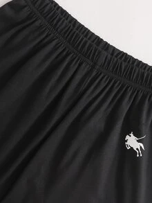 SHEIN 青少年女孩 2件組短袖黑白拼色 Polo 迷你套裝，青春活力風，精緻馬標印花 - 黑色 - 查看 9