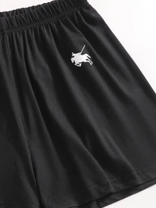 SHEIN 青少年女孩 2件組短袖黑白拼色 Polo 迷你套裝，青春活力風，精緻馬標印花 - 黑色 - 查看 8