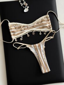 Swim Vcay 2pcs/Set Women's Colorblock Striped Fashionable Bikini, Summer 2026 - Multicolor - View 3