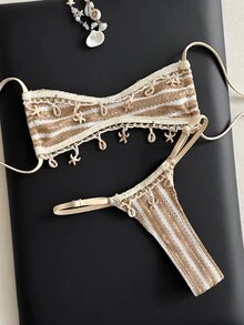 Swim Vcay 2pcs/Set Women's Colorblock Striped Fashionable Bikini, Summer 2026 - Multicolor - View 1