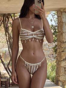 Swim Vcay 2pcs/Set Women's Colorblock Striped Fashionable Bikini, Summer 2026 - Multicolor - View 8