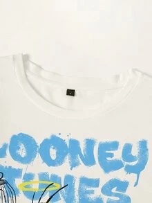 LOONEY TUNES X SHEIN 女款字母印花圓領短袖休閒T恤 - 白色 - 查看 5
