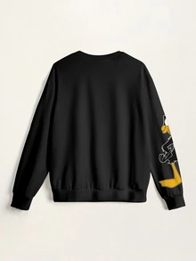 LOONEY TUNES X SHEIN 女款卡通印花圓領長袖休閒運動衫 - 白色 - 查看 4