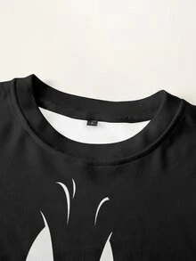 LOONEY TUNES X SHEIN 女款卡通印花圓領長袖休閒運動衫 - 白色 - 查看 5
