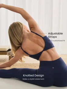 GLOWMODE FeatherFit™ Knot Going Anywhere Twisted Backless Tank Top Light Support Low Impact Yoga Pilates Daily Spring Summer - Dark Blue - View 4
