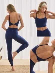 GLOWMODE FeatherFit™ Knot Going Anywhere Twisted Backless Tank Top Light Support Low Impact Yoga Pilates Daily Spring Summer - Dark Blue - View 9