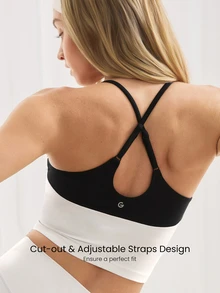GLOWMODE FeatherFit™ Energizer Slim Fit Color Contrast Crossover Straps Low Neckline Removable Cups Cropped Active Tank Yoga Pilates - White - View 4