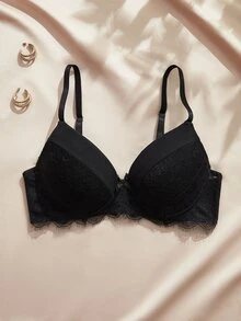 Charlaine 1pc Lace Patchwork Bra - Black - View 1