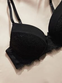 Charlaine 1pc Lace Patchwork Bra - Black - View 3