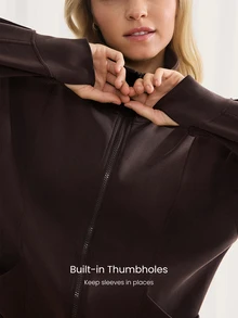 GLOWMODE Chaqueta con cremallera, cuello ancho, cordón ajustable y tela suave y transpirable de modal para días relajados, uso diario y casual - Marrón Chocolate - Ver 6