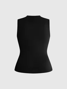ROMWE Grunge Punk Plus Size Women's Solid Color Eyelet Design Hollow Out Fitted Tank Top - Black - View 5