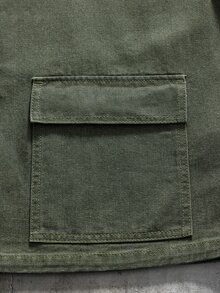 AXEPEAK Men's Fashion Button Zipper Pocket Long Sleeve Denim Jacket - Green - View 6