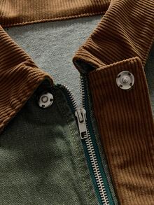 AXEPEAK Men's Fashion Button Zipper Pocket Long Sleeve Denim Jacket - Green - View 5