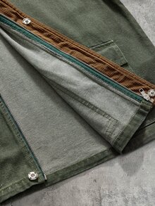 AXEPEAK Men's Fashion Button Zipper Pocket Long Sleeve Denim Jacket - Green - View 8
