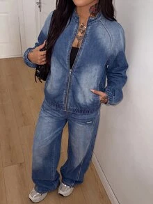 Coolane Women's Zipper Casual Versatile Daily Long Sleeve Denim Jacket Fall/Winter - Blue - View 2