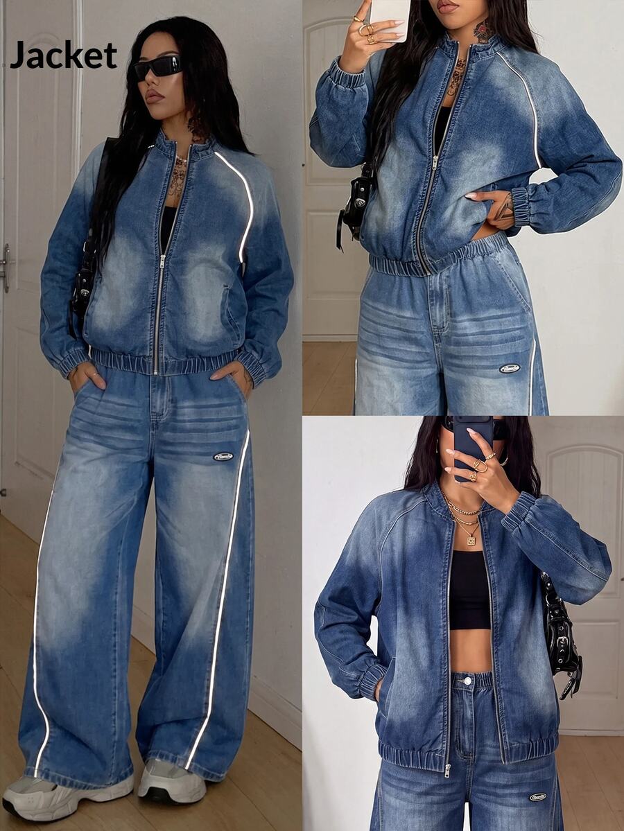 Coolane Women's Zipper Casual Versatile Daily Long Sleeve Denim Jacket Fall/Winter - Blue - View 1