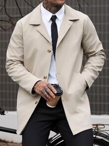 Manfinity CasualCool 男士純色休閒防風外套，口袋設計，適合日常穿著，也是送給男友和丈夫的理想禮物 - 卡其色 - 查看 5