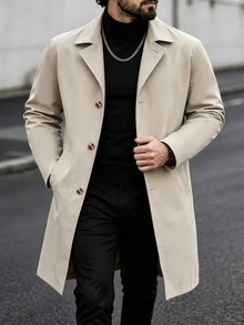 Manfinity CasualCool 男士純色休閒防風外套，口袋設計，適合日常穿著，也是送給男友和丈夫的理想禮物 - 卡其色 - 查看 1
