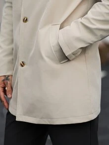 Manfinity CasualCool 男士純色休閒防風外套，口袋設計，適合日常穿著，也是送給男友和丈夫的理想禮物 - 卡其色 - 查看 7
