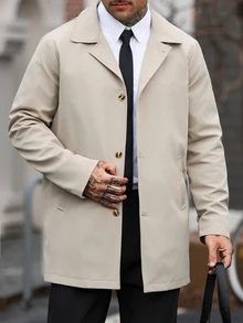 Manfinity CasualCool 男士純色休閒防風外套，口袋設計，適合日常穿著，也是送給男友和丈夫的理想禮物 - 卡其色 - 查看 6