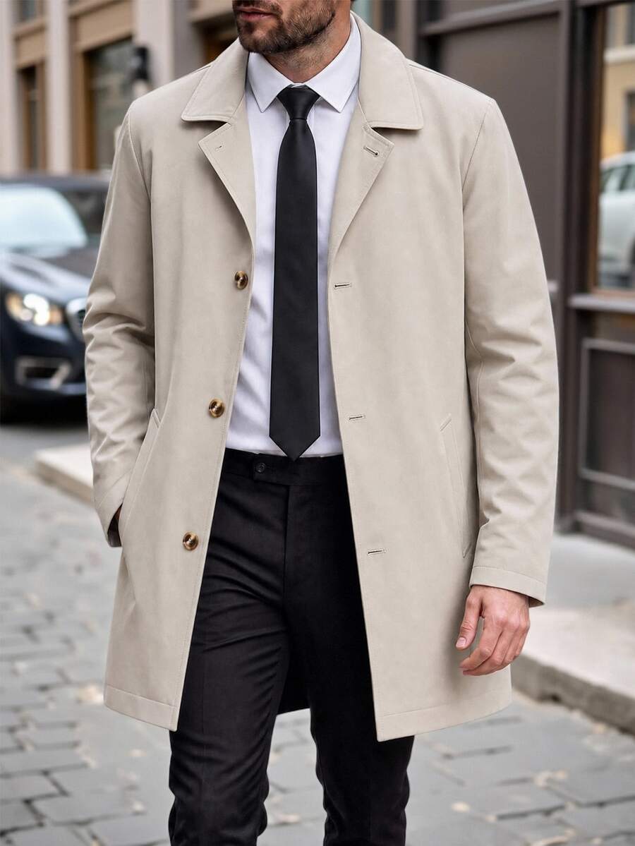 Manfinity CasualCool Men's Solid Color Casual Windbreaker, Pocket Design, Suitable For Daily Wear, Also An Ideal Gift For Boyfriend And Husband - Khaki - View 1