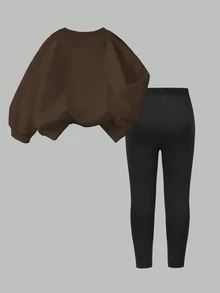 Elladie kids Gemütlicher Herbst- & Winterstil, Lässig Mode für Kleine Mädchen, kreative, erfrischende, minimalistische, süße Sweatshirt- und Leggings-Outfit-Kollektion mit Schleifenmuster in Schwarz, bequemer Zweiteiler - Verschiedenfarbig - Übersicht 3