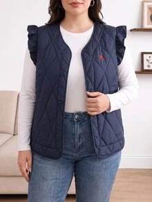 CosyJoli Plus Size Casual Elegant Cap Sleeve Diamond Pattern Padded Vest Jacket Daily Going Out Party For Women Autumn Office Work Navy - Navy Blue - View 2