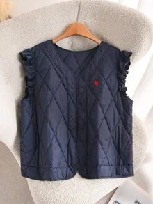 CosyJoli Plus Size Casual Elegant Cap Sleeve Diamond Pattern Padded Vest Jacket Daily Going Out Party For Women Autumn Office Work Navy - Navy Blue - View 7