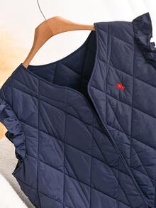 CosyJoli Plus Size Casual Elegant Cap Sleeve Diamond Pattern Padded Vest Jacket Daily Going Out Party For Women Autumn Office Work Navy - Navy Blue - View 6