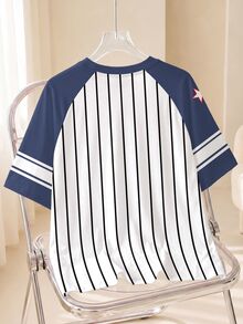 TOM & JERRY X SHEIN Men's Summer Casual Colorblock Striped Print T-Shirt - White - View 2