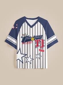 TOM & JERRY X SHEIN Men's Summer Casual Colorblock Striped Print T-Shirt - White - View 3