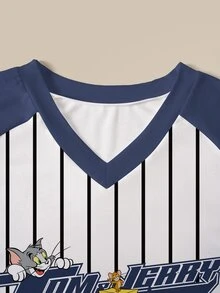 TOM & JERRY X SHEIN Men's Summer Casual Colorblock Striped Print T-Shirt - White - View 6