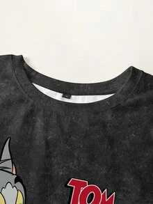 TOM & JERRY X SHEIN Men's Fashion Cartoon Pattern Print Crew Neck Short Sleeve T-Shirt - White - View 5