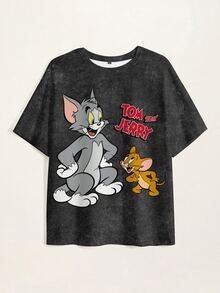 TOM & JERRY X SHEIN Men's Fashion Cartoon Pattern Print Crew Neck Short Sleeve T-Shirt - White - View 3