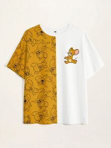 TOM & JERRY X SHEIN Men's Summer Casual Colorblock Patchwork Cartoon Print T-Shirt - White - View 3