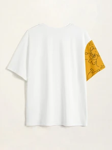 TOM & JERRY X SHEIN Men's Summer Casual Colorblock Patchwork Cartoon Print T-Shirt - White - View 4