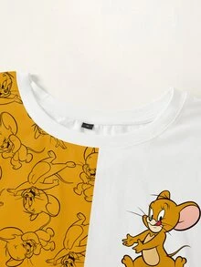 TOM & JERRY X SHEIN Men's Summer Casual Colorblock Patchwork Cartoon Print T-Shirt - White - View 5