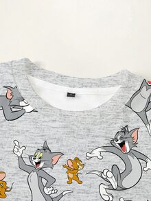 TOM & JERRY X SHEIN Women's Cartoon Print Round Neck Long Sleeve Casual Sweatshirt - White - View 5