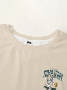 TOM & JERRY X SHEIN Men's Summer Casual Cartoon Letter Print T-Shirt - White - View 5
