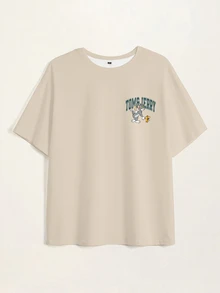TOM & JERRY X SHEIN Men's Summer Casual Cartoon Letter Print T-Shirt - White - View 4