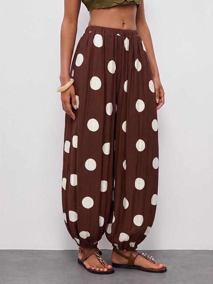 Maija Women's Polka Dot Casual Versatile Daily Lantern Long Pants - Brown - View 8