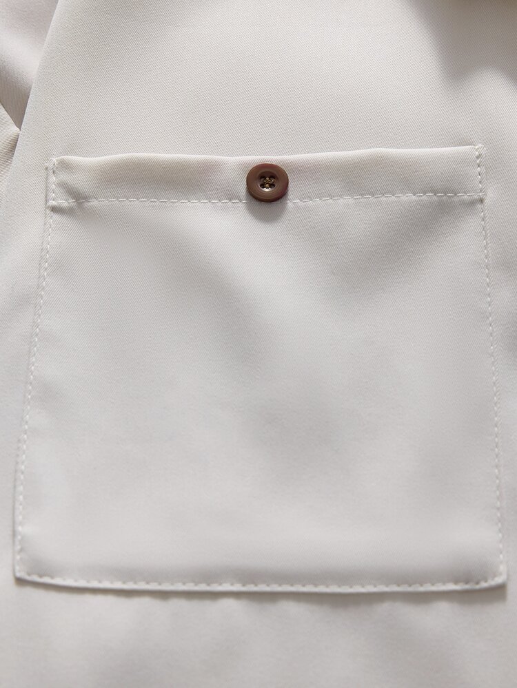 AXEPEAK Men's Letter Embroidered Contrast Color Lapel Long Sleeve Zipper Placket Shirt - Apricot - View 6