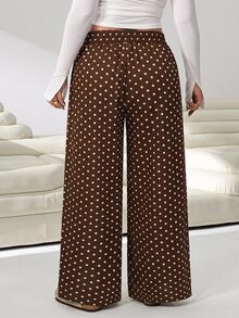 Solflare Brown Polka Dot Plus Size Wide Leg Pants - Brown - View 2