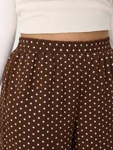 Solflare Brown Polka Dot Plus Size Wide Leg Pants - Brown - View 4