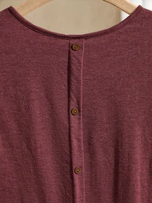 SHEIN LUNE Women's Casual Burgundy Autumn T-Shirt Button Back Curved Hem Long Sleeve Tops,Everyday Fall Gray Blouse Solid Color Tee Clothes - Maroon - View 4